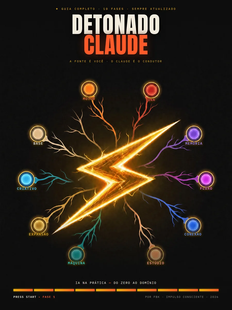 Capa do Detonado Claude — IA na Prática: as 10 fases ligadas por um raio